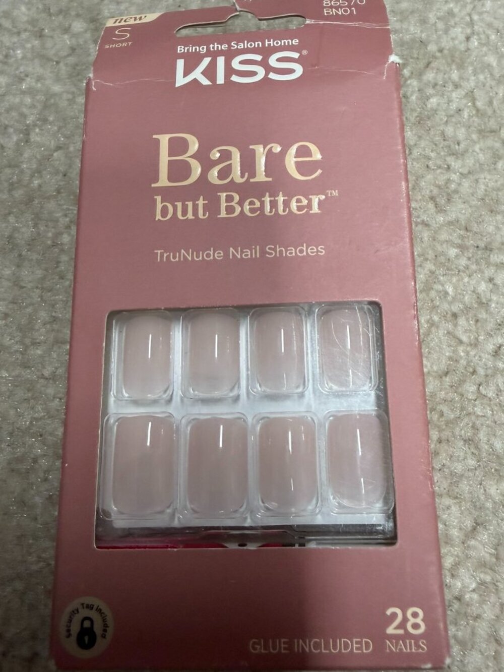 Kiss Bare But Better TruNude Press-On Nails Short Nude Pink NIB